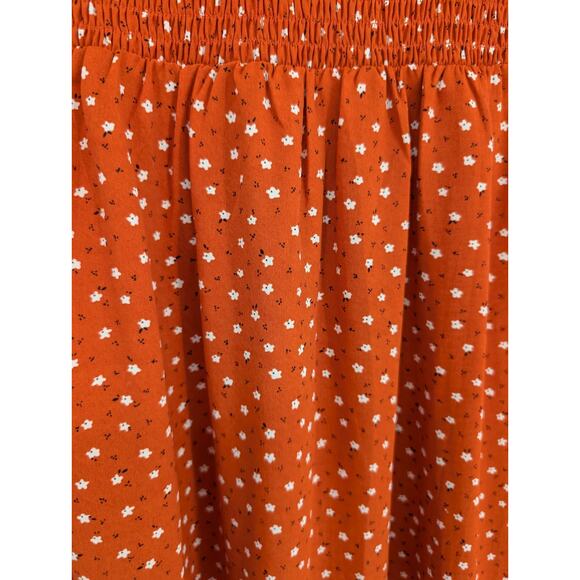 Orange Floral Print Smocked Bodice Tiered Ruffle Hem Cottage Boho Maxi Dress XS - Picture 7 of 12